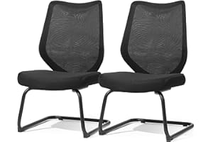 FYLICA Office Chairs No Wheels Conference Room Chair Breathable Mesh Upgraded Cushion and Sled Base, Mid Back Reception Chair No Armrests (2, Black)