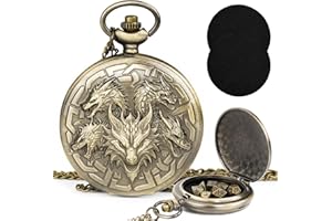 Kabinka DND Dice Set, 7pcs Mini Metal Dice with Pocket Watch Shell, Portable D&D Die with Necklace, Dungeons and Dragons Dice for RPG(Five-Headed Dragon, Bronze)