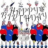 Barber Birthday Party Decorations,Hairdresse Party Decorations Happy Birthday Banner, Balloons,Hanging Swirls,Cake and Cupcake Toppers for Party Decor Gifts