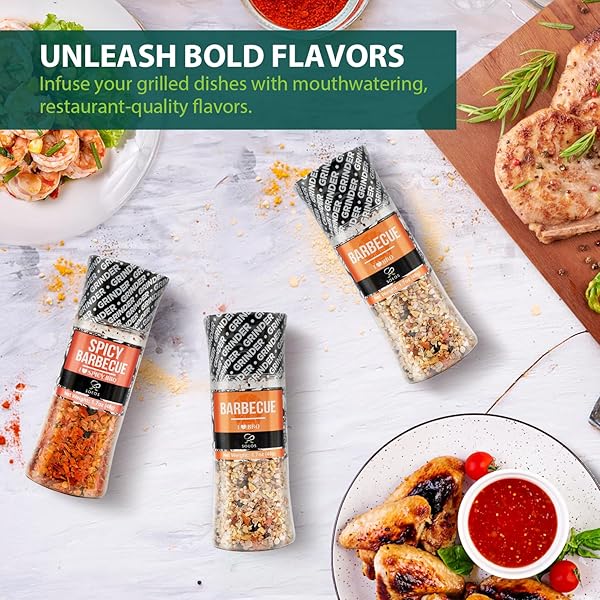 SOEOS SPICE SEASONING SET OF 3, 5.2OZ(146G), WITH INTEGRATED GRINDERS, SALT AND PEPPER GRINDER SET, PURE AND FRESH PERFECT FOR BBQ SEASONING GIFT SET, GRILLING SPICE, HERB, SPICE & SEASONING GIFTS