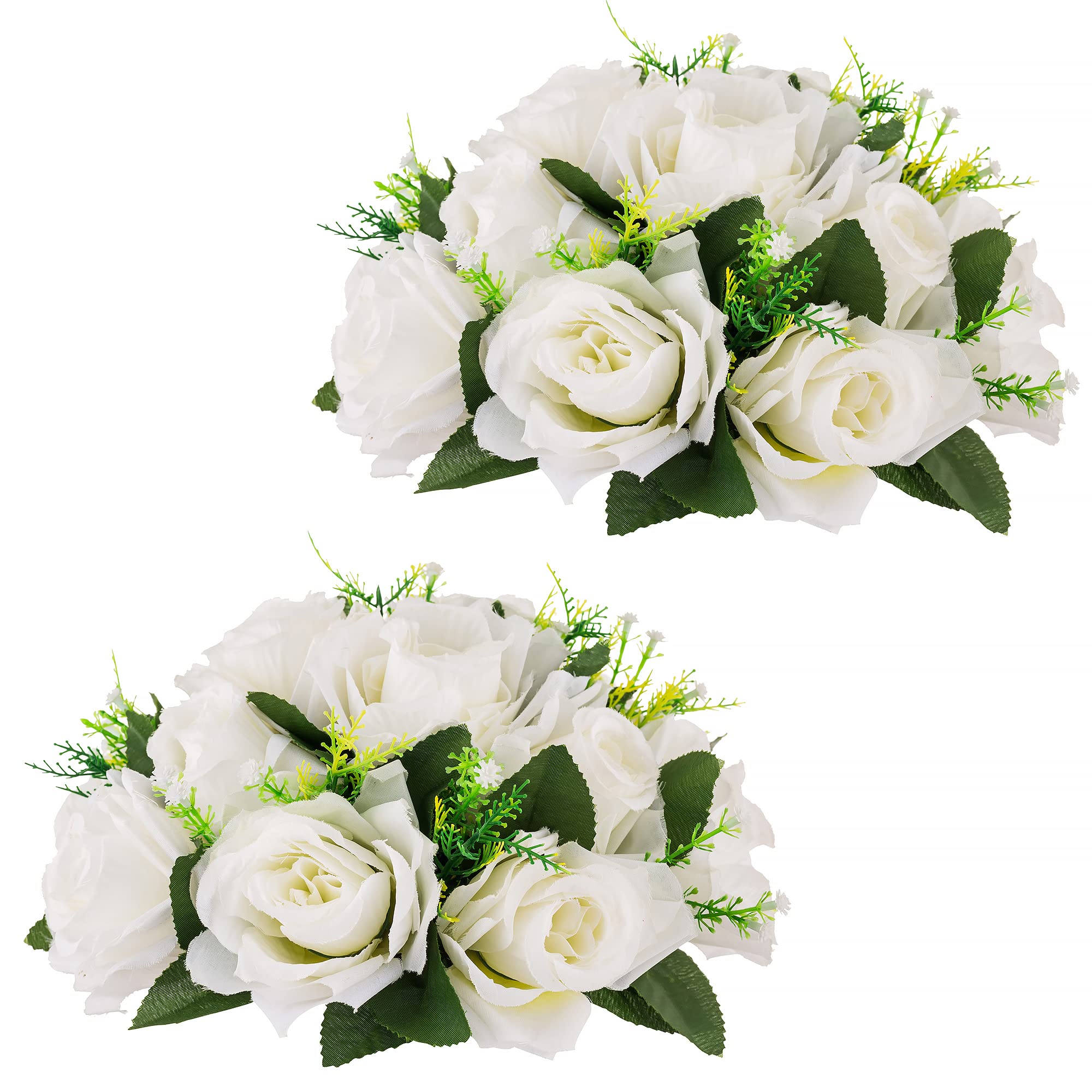 Inweder Wedding Flower Balls for Centerpieces - 2 Pcs Artificial Flower Ball Arrangement Bouquet Fake Flowers White Silk Rose Balls with Base for Weddings Table Centerpiece Party Home Room Decor