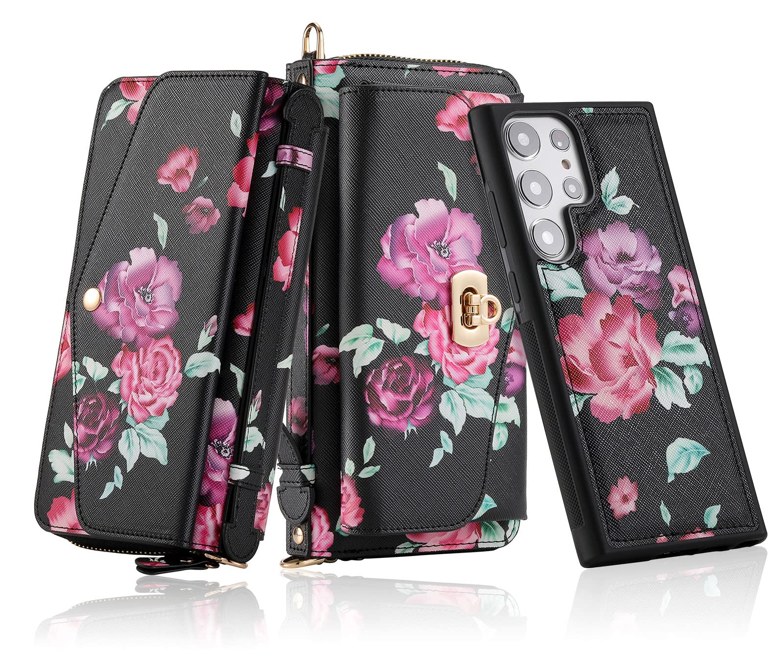 Photo 1 of LITOU Compatible for Samsung Galaxy S23 Ultra Wallet Case for Women with Detachable Magnetic Phone Case,RFID Blocking Card Holder,Crossbody Strap Wristlet for Samsung Galaxy S23 Ultra.B1