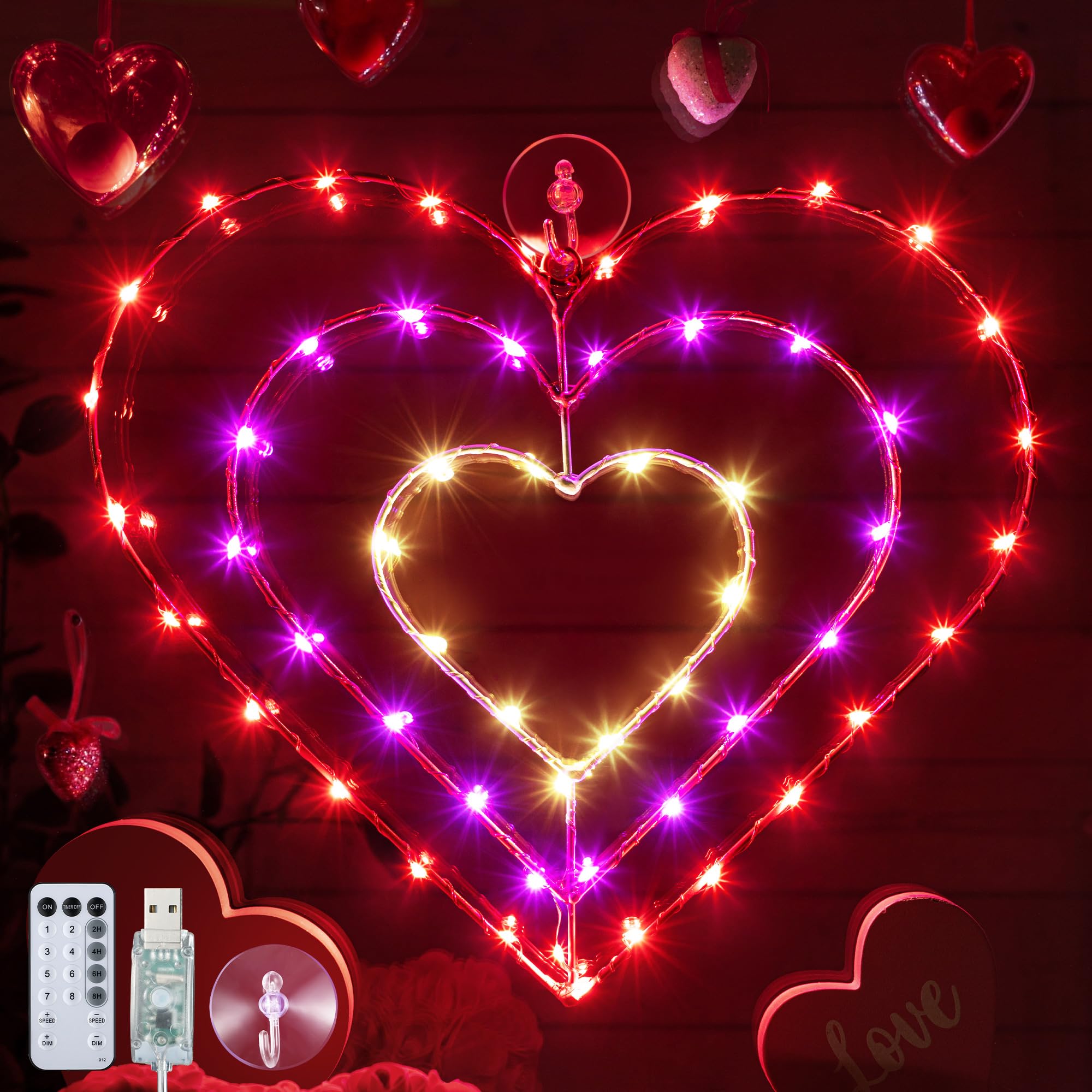 Photo 1 of 13 Inch Valentines Lights, Valentines Day Decorations with 8 Modes Timer Remote for Valentine‘s Day, Wedding, Proposal, Party Decorations(1 Pack, Heart)