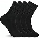 Ouligay 2 Pack Black Scrunch Crew Socks for Women Retro Cozy Slouchy Mid Calf Socks Solid Athletic Chunky Slouch Socks