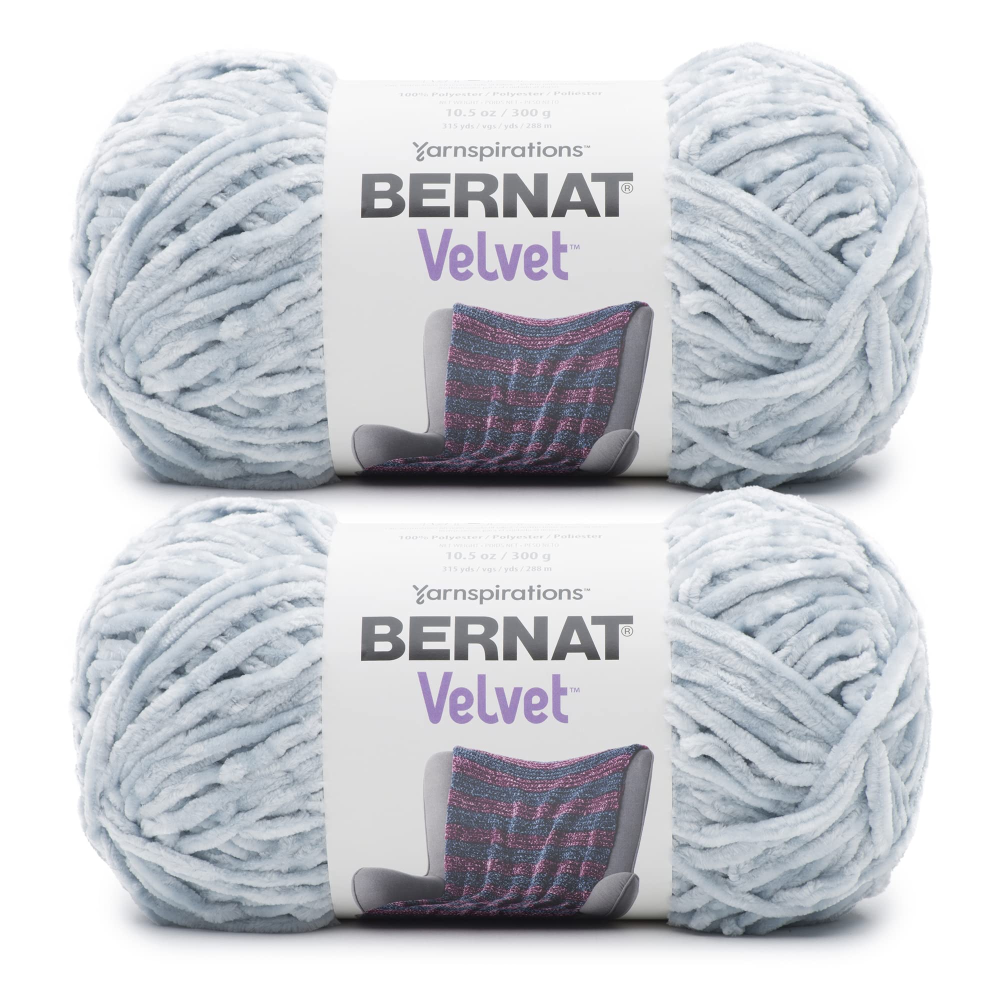 Bernat Velvet Softened Blue Yarn - 2 Pack of 300g/10.5oz - Polyester - 5 Bulky - 315 Yards - Knitting/Crochet