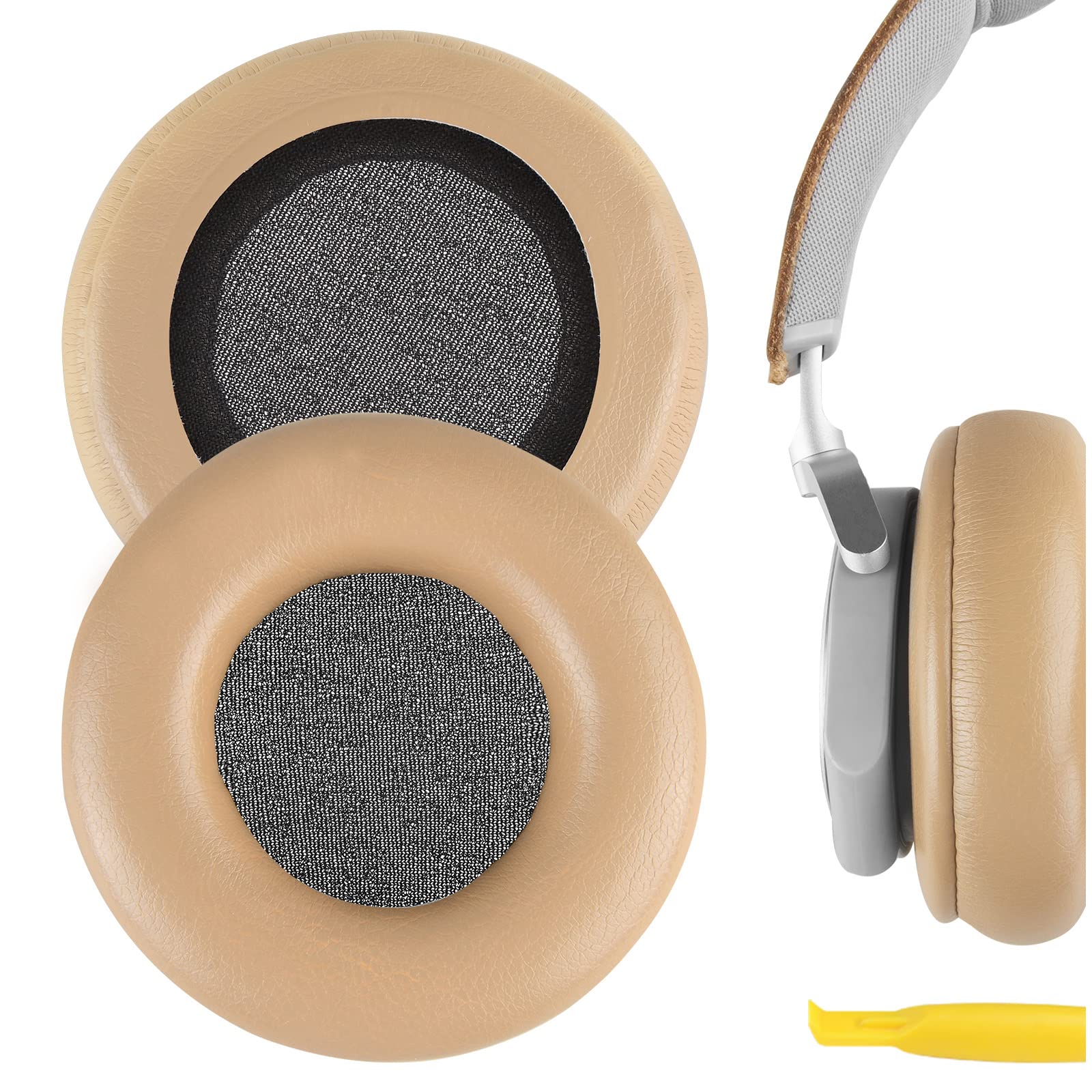 Geekria Replacement Ear Pads for Bang & Olufsen Beoplay H4/ H6/ H7/ H9/ H9i/ HX, Portal Headphones Ear Cushions, Repair Parts (Khaki/No Plastic Clip)