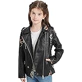 Giolshon Fall Girls Faux Leather Jacket for Kids PU Motorcycle Biker Outwear Solid Color Zipper Kid Slim Coat
