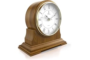 LOVELY HOME ESSENTIALS Mantel Clock for Living Room - Decorative Wood Mantle Clock Battery Operated - Silent Wooden Mantle Clock for Living Room Decor Above Fireplace Mantel, Office, Table, Shelf & Home Décor Gift 9x8.5
