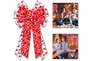 Blinket Large Valentine's Day Wreath Bow, Large Red White Plaid Burlap Bow with Heart Decorations, 11.42"x20.87" Bow for Wreath Tree Topper Wedding Party Indoor Outdoor Romantic Home Decor