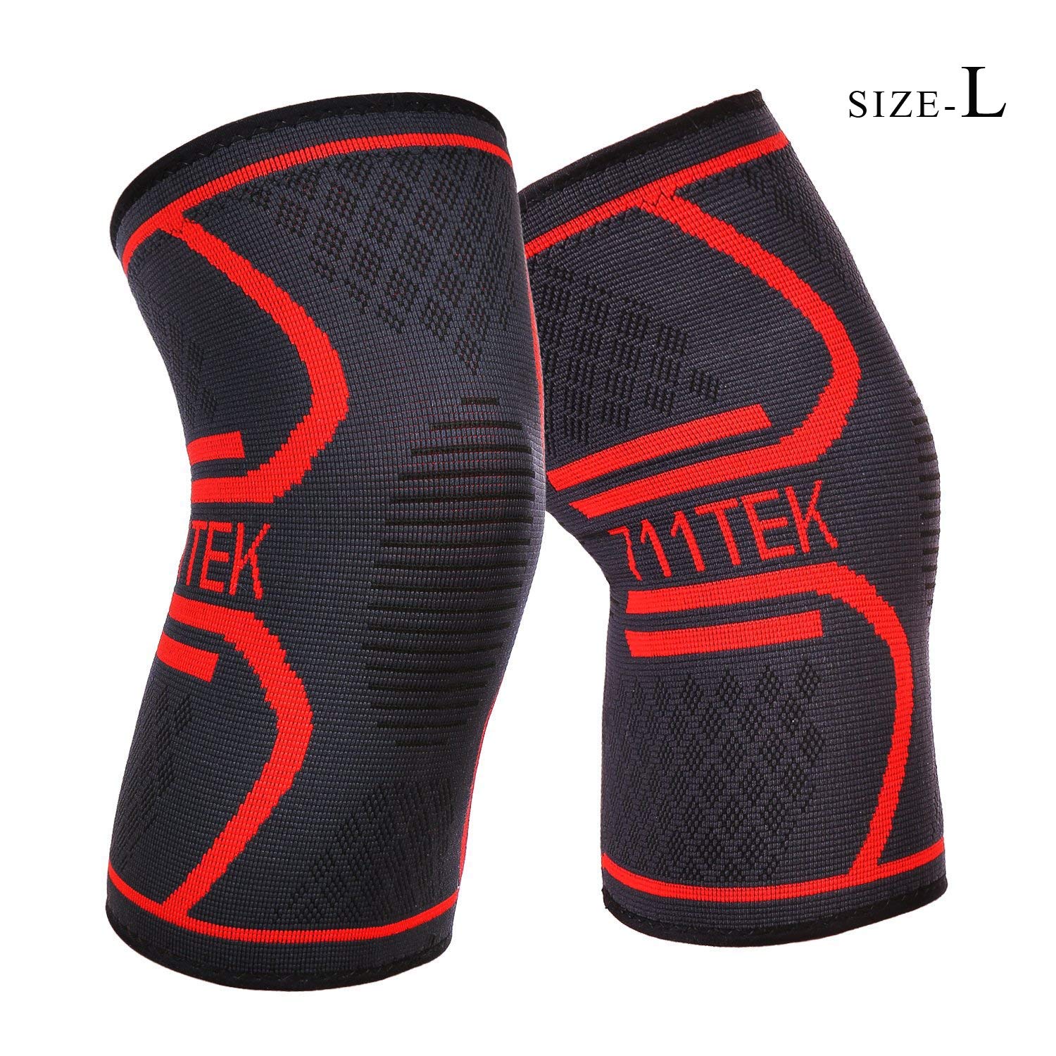 Knee Sleeve, 711TEK Compression Knee Brace for Knee Pain - Premium Recovery Knee Support for Running, Jogging, Sports, Joint Pain Relief, Arthritis - For Men & Women (Black-2PCS)