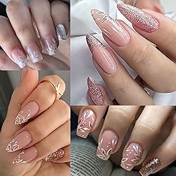 8 Sheets Pink Glitter Flower French Tip Nail