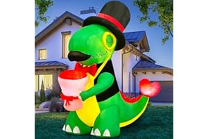 MICOCAH 6 FT Valentine's Day Inflatable Dinosaur Outdoor Decoration Blow Up Dinosaur with Roses and Heart LED Lighted Valentines Day Decoration for Yard Garden Lawn Indoor Home Valentines Gift