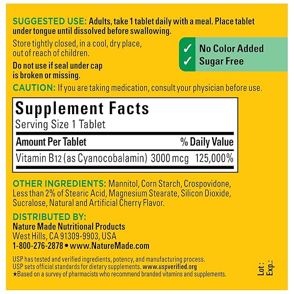 NATURE MADE VITAMIN B12 3000 MCG, EASY TO TAKE SUBLINGUAL B12 FOR ENERGY METABOLISM SUPPORT, 40 SUGAR FREE FAST DISSOLVE TABLETS, 40 DAY SUPPLY