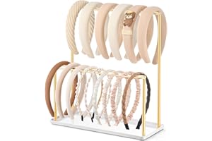pickpiff Headband Holder Organizer Metal 2-Tier with Tray: Hair Accessories Display Stand Storage, Purse Charms Key Rings Rack Necklace Stand Home Bedroom for Girls Women, Gold