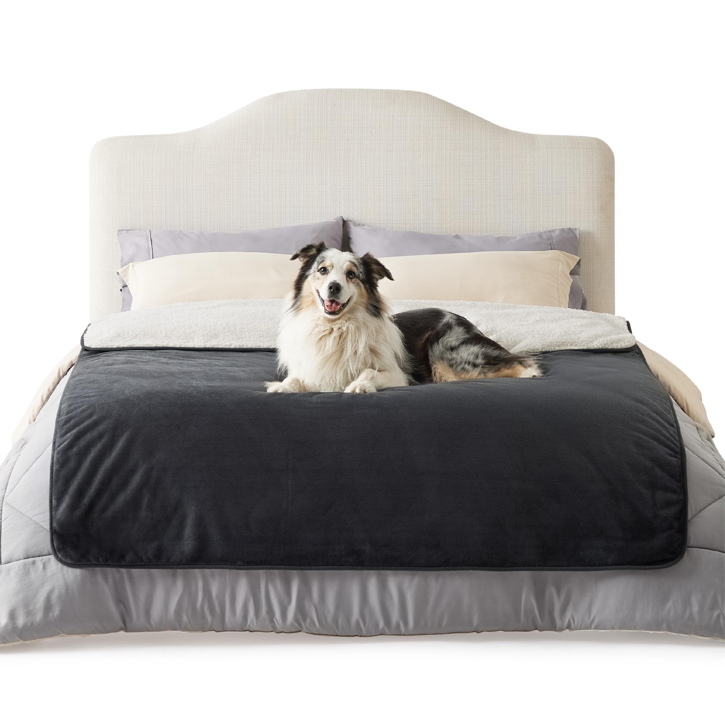 LE SURE Waterproof Fleece Blanket Washable - 152x203cm Blanket For People and Large Dogs, Versatile Twin/Double Dog Throw Protects Bed and Sofa with Soft Plush, Grey Black