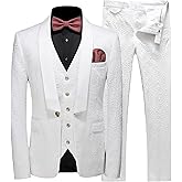Men's Suits 3 Piece Set Tuxedo Blazer Vest and Pants Slim Skinny Fit Formal Suit for Wedding Prom Black White Red Blue
