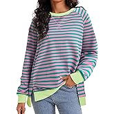 ONFERS Womens Striped Color Block Sweatshirt Oversized Side Slit Crew Neck Loose Shirts Long Sleeve Pullover Tops 2025 Trendy