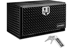 ARKSEN 30 Inch Heavy Duty Aluminum Diamond Plate Tool Underbody Box, Waterproof Square Truck Storage Organizer Chest for Pick Up Truck Bed, RV Trailer with T-Handle Lock and Keys - Black