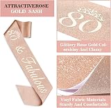 Amosking 80th Birthday Decorations for Women Tiara Sash Cake Topper Balloons view 4