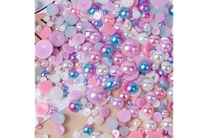 Niziky 1100PCS Flatback Pearls and Rhinestones, 30g Mix Sizes Violet White AB Color Pearls Flatback Rhinestones for Crafts, Resin Rhinestones Half Round Pearls for Nail Face Art Crafts