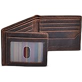 Men's Leather Wallet with RFID Blocking 2 ID Windows in Full Grain Crazy Horse Leather