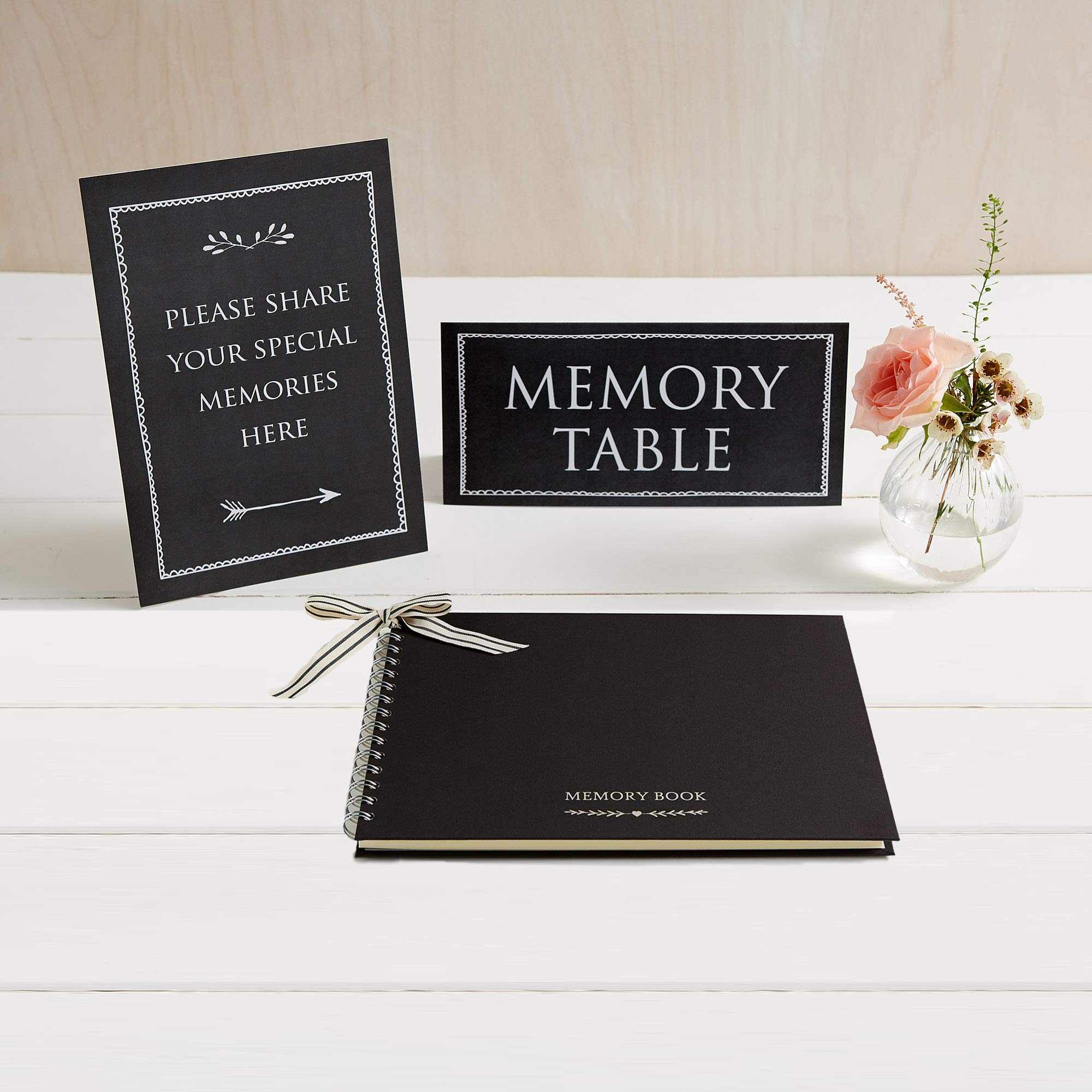 ANGEL & DOVE Luxury Black A5 Memory Book & 2 Signs Set - Funeral Condolence Book, Memorial, Celebration of Life