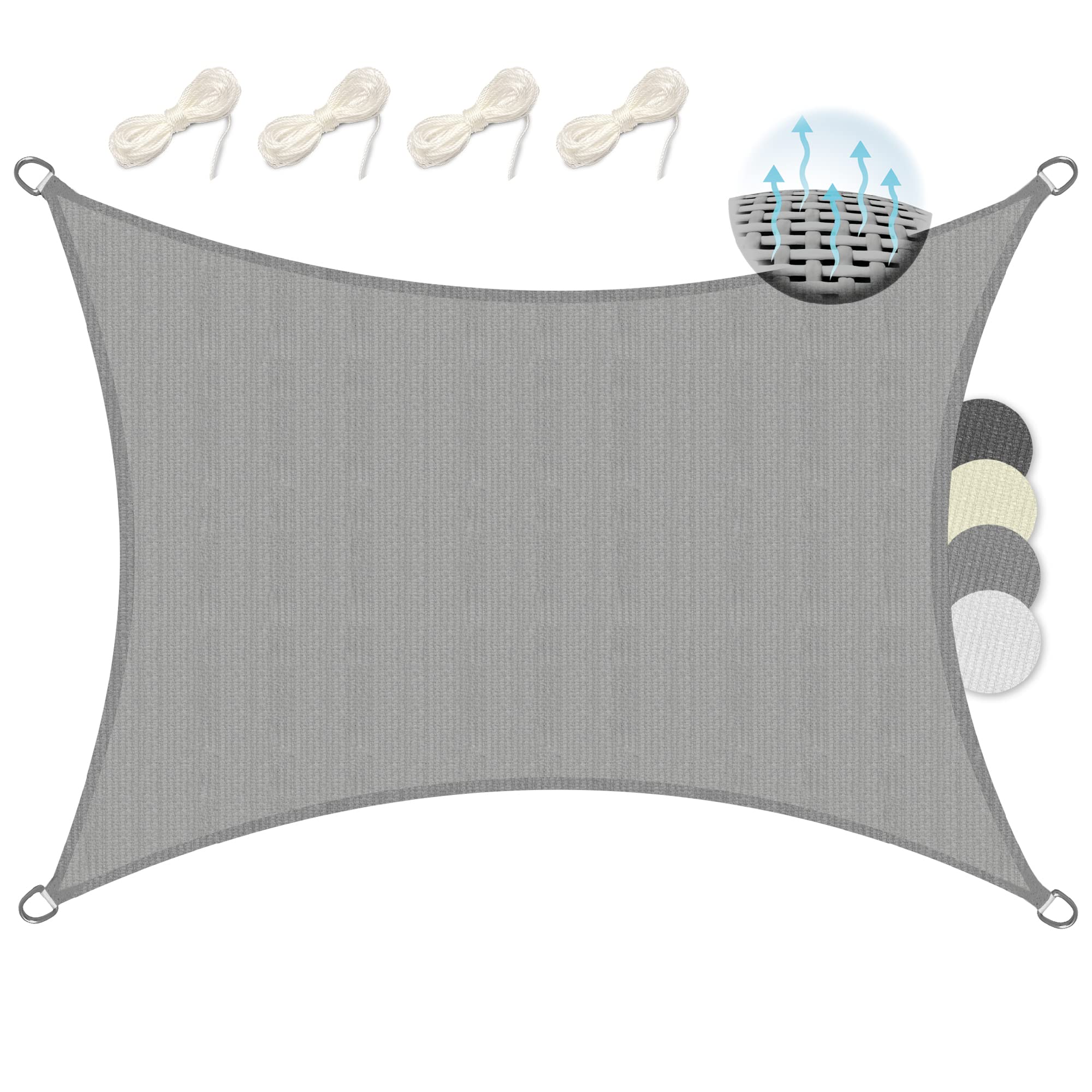 Sol Royal SolVision HS9 – Rectangular Sun Shade Sail 3x2 m HDPE Breathable & UV-light resistant Sun Protection for Terrace, Balcony, Pool & Garden – Sun Sail 300x200 cm Shade Fabric Grey