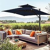 wikiwiki 10x13 FT Double Top Cantilever Patio Umbrellas Outdoor Rectangle Offset Umbrella 36 Month Fade Resistance Recycled Fabric, 6-Level 360°Rotation Aluminum Pole for Deck Pool Garden, Navy Blue