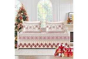 Jarson 3-Piece Christmas Daybed Cover Set,Twin Xmas Daybed Bedding Sets,Patchwork Daybed Comforter for New Year Bed Decor,Santa Snowman Holiday Daybed Bedding with Matching Shams,39"x75"(Red White)