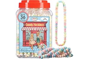 36 Candy Necklaces Individually Wrapped, Choker Style, Nostalgic Pastel Candy Jewelry Perfect for Party Favors, Pinata Fillers and Goodie Bags, Packed in a Convenient Display Tub, By 4YoreElves