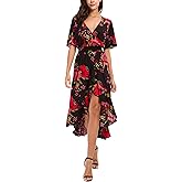 Kormei Womens Short Sleeve Floral Maxi Dress High Low V-Neck Flowy Party Long Dresses