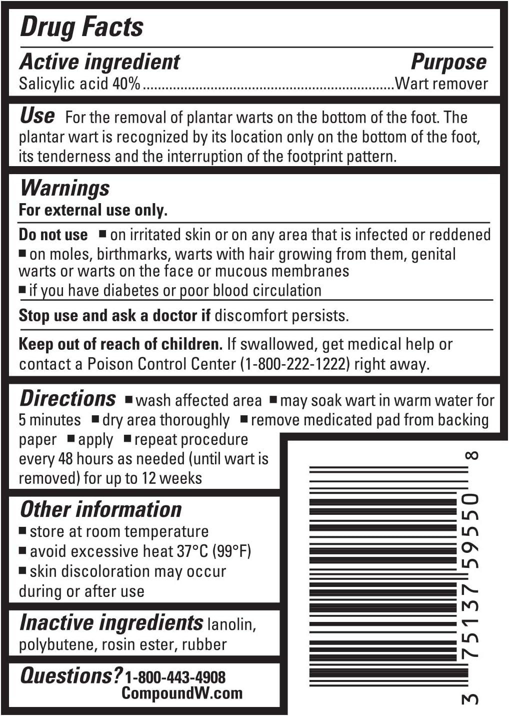 Compound W Maximum Strength One Step Plantar Wart Remover Foot Pads, 20 Count: Health & Personal Care
