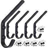 WEBI Coat Hook Wall Mounted - Heavy Duty Metal Dual Wall Hook Rack – Double Prong Robe Hooks for Bathroom Kitchen Office Entryway Closet,Single Hook,Black,5 Packs