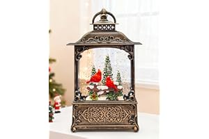 SINOFAYAR Christmas Cardinal Snow Globe Light up Lantern with 8 Songs, 10.43" Christmas Snow Globes for Kids Adults, 6H Timer & Dual Power, Snowglobes Christmas Decorations Indoor, Gifts for Women Men