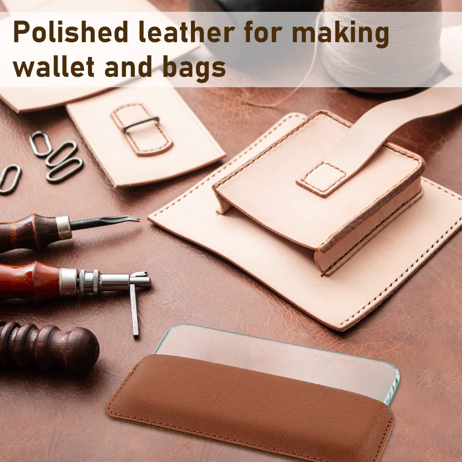 2 Sets Leather Burnishing Tool Glass Slicker Leathercraft Working Tools for Burnishing Burnisher Supplies with Handle for Glass Block Smoothing Techniques(Faux Leather Handle)