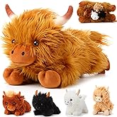 HyDren 5 Pcs Highland Cows Stuffed Animal Toy 13.78 Inch Mommy Highland Cow Plush with 4 Little Babies Soft Plush Toy Set for Kids Boys and Girls Birthday Party Favors(Lying Style)
