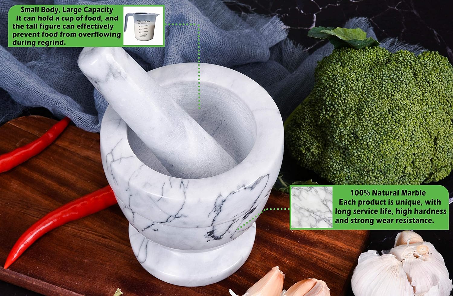 Mortar and Pestle Marble Set for Spices Pestos Seasonings Pastes Guacamole Bowl Herb Grinder Easy to Clean INCLUDED:Silicone Mat, Brush, Stainless Steel Spoon 4.33inch(Small, White Gray): Kitchen & Dining