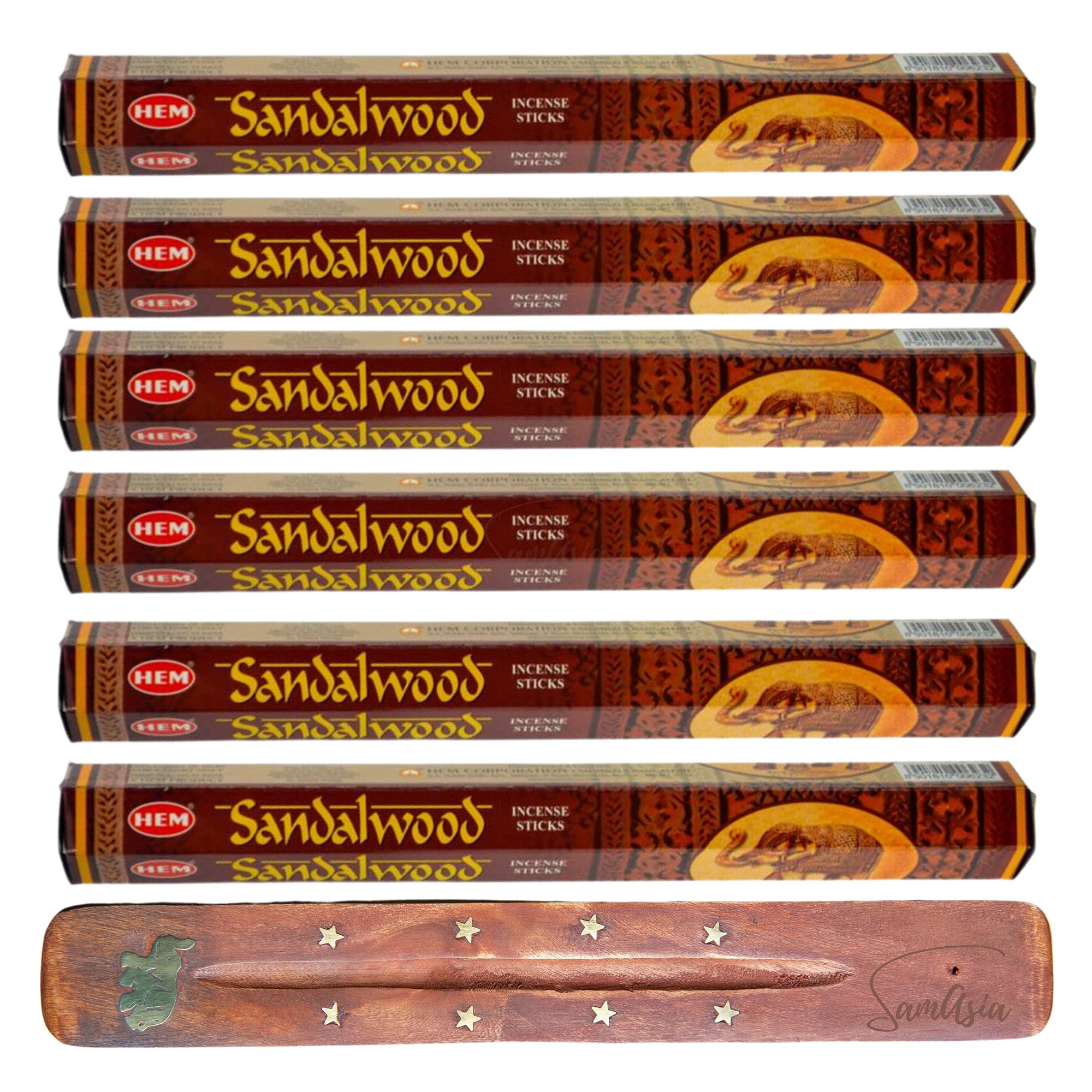 HEM Incense sticks SANDALWOOD | Pack of 6 | with SAMASIA incense stick holder for Aromatherapy, Incense Spa, Yoga, Meditation, Healing, Spirituality and Relaxation