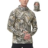 FISHEAL Men's Hunting Shirts with Mask - UPF 50+ Camo Long Sleeve Fishing Hoodie Shirt with Adjustable Drawstring