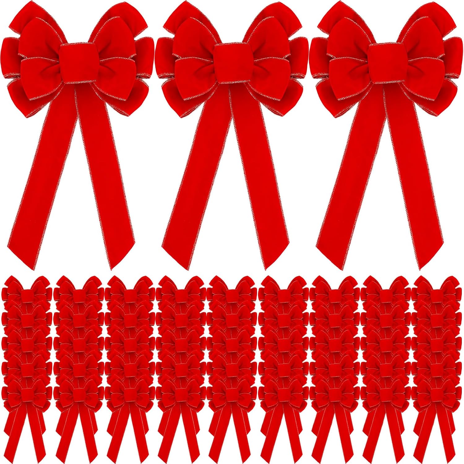 Bows & Ribbons - Lenwen 54 Pcs Large Christmas Bows 11 x 19.6 inch Velvet Christmas Wreath Bows Christmas Tree Topper Bow with Golden Edge Big Xmas Ornament for Wreath Gift Home Front Door Decor (Red)