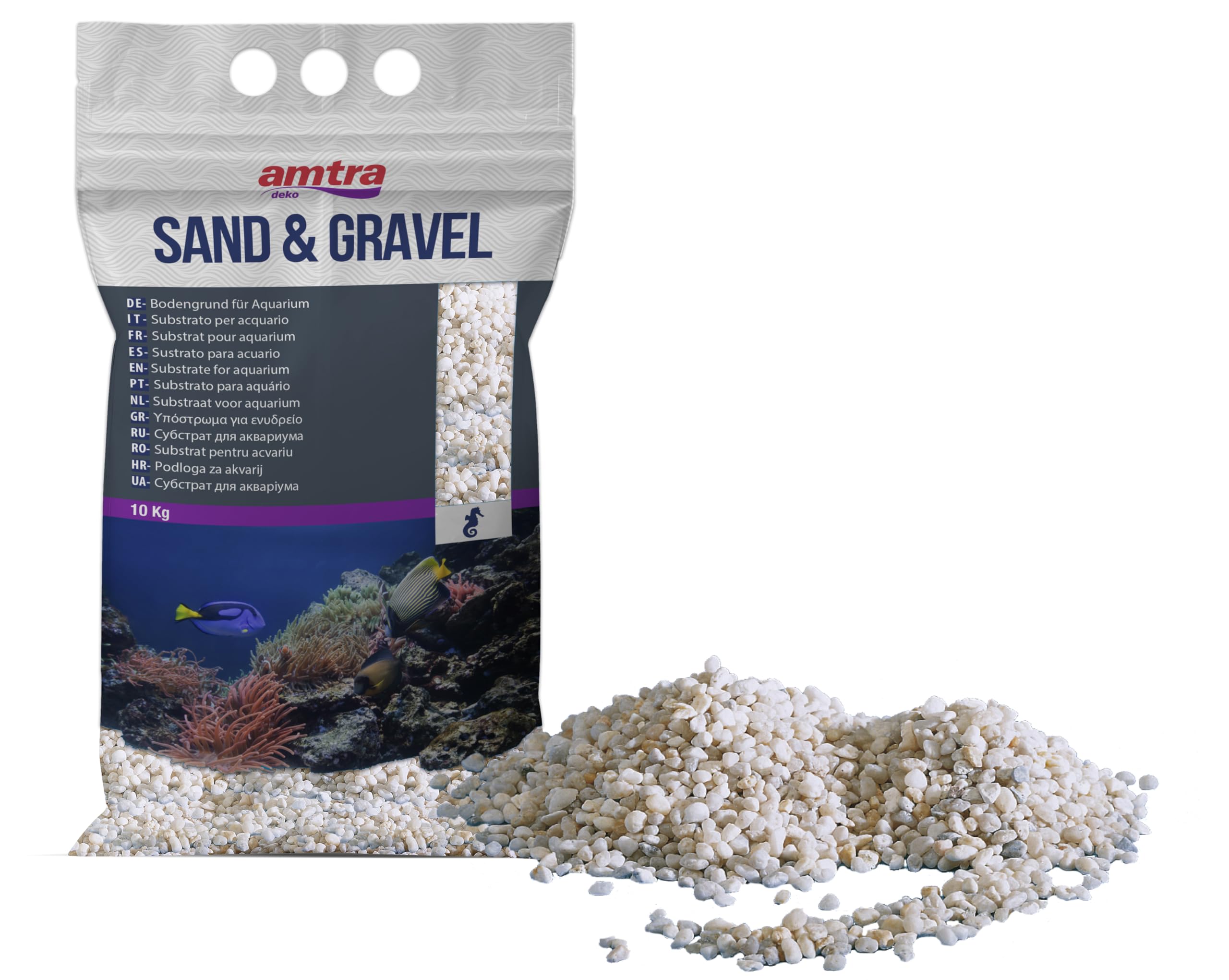 AMTRA GRAVEL NOA - Natural aquarium gravel, decorative floor, white coarse grains size 2-5 mm, size 10KG