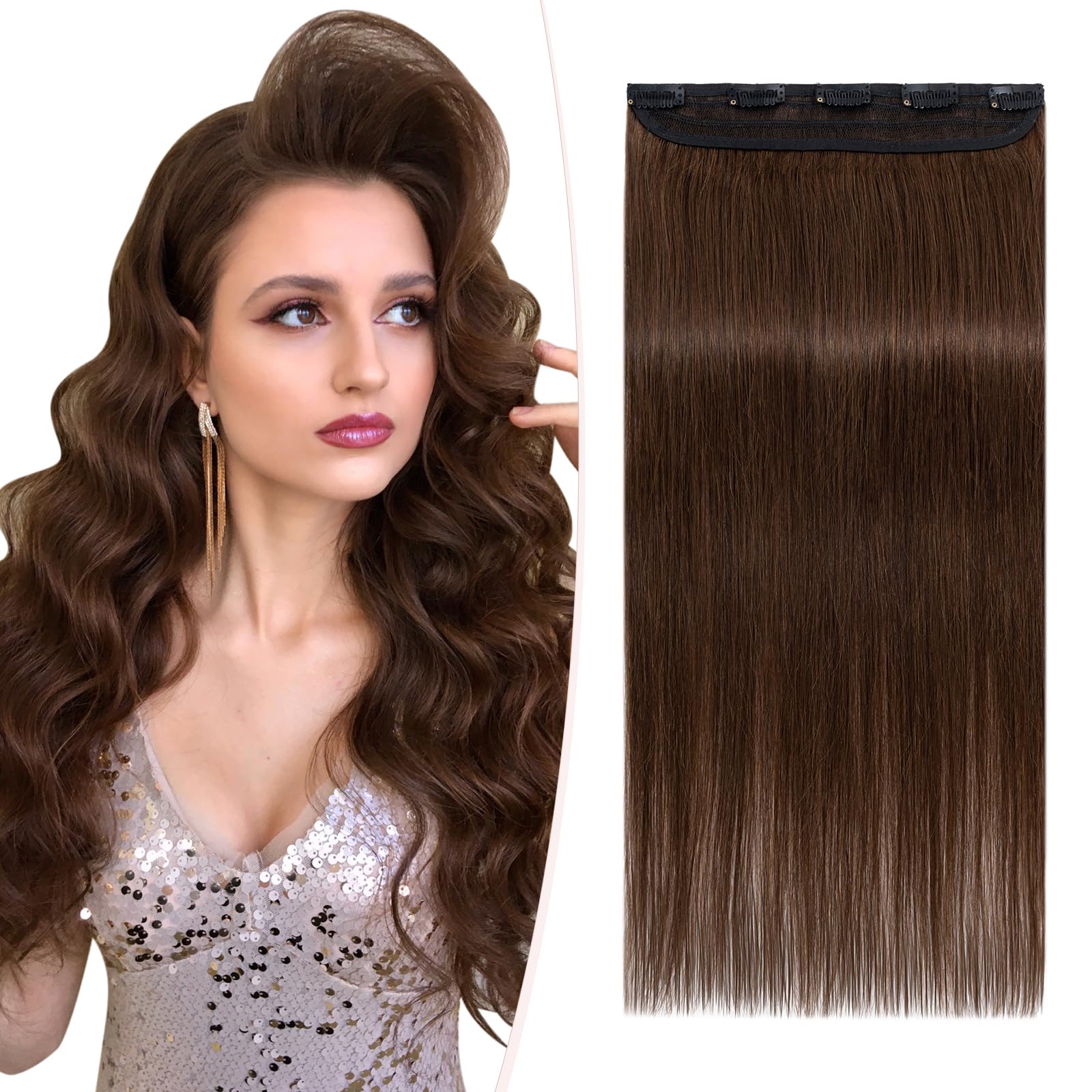 SEGOHAIR Clip-in Hair Extensions - Real Human Remy Hair, 10" One Piece, 5 Clips, Seamless, Chocolate Brown (40g) — image 1