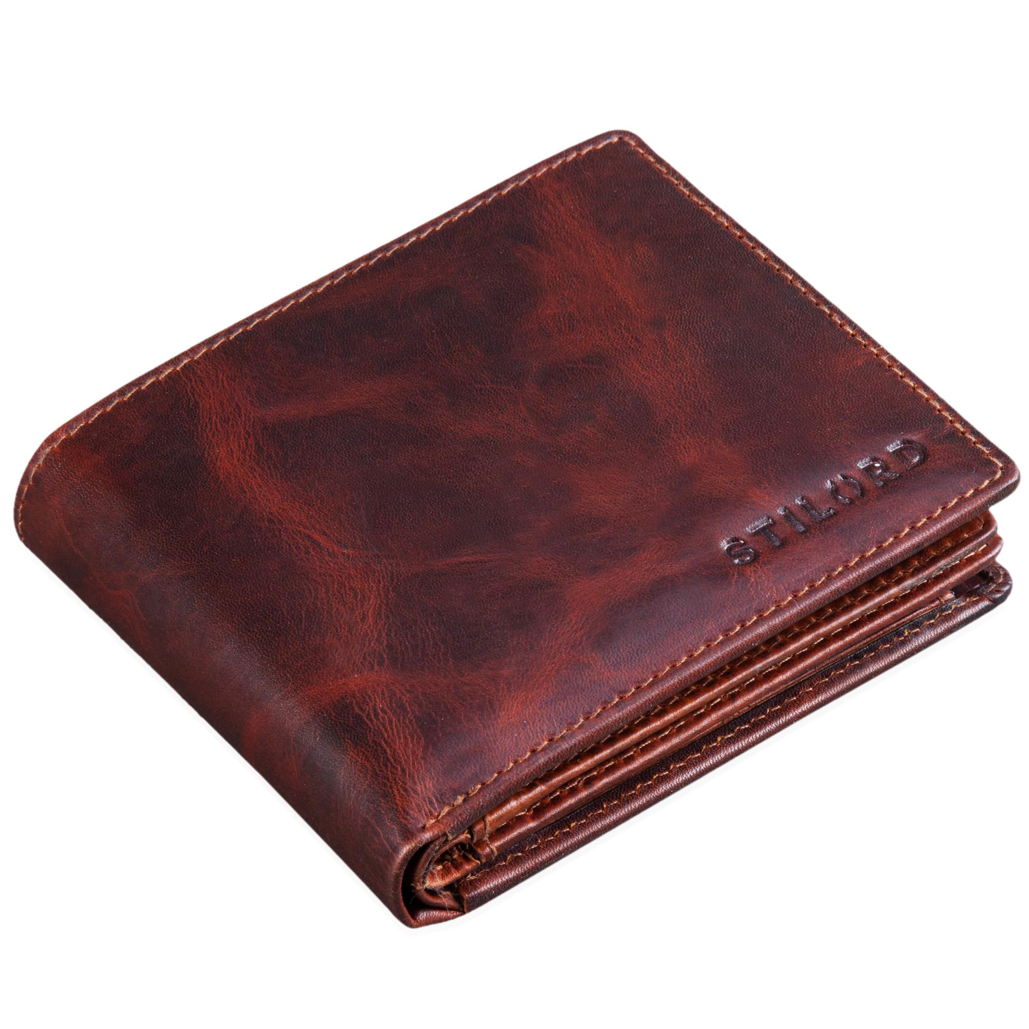 STILORD "Guillermo" Leather Wallet with RFID Blocker with Credit Card Holder and Coin Pocket Gift Box Vintage Design Colour:Milano - Brown