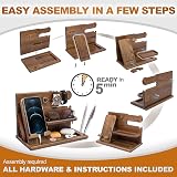 Teslyar Wood Phone Docking Station ash bedside organiser with key wallet stand view 6