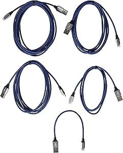 Phone Charger Cable 5Pack [8IN 3FT 6FT 6FT 10FT] Charging Cord Nylon Braided USB Data syncing,Compatible with iPhone, iPad,iPod (Black&Blue)