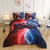 Meeting Story Gamer Gaming Bedding Sets Tie Dye Lightnings Gamepad Comforter Set for Boys Games Console Action Buttons Novelty Colorful Modern Room Decor Home Quilt Set (Twin, Red-Blue)
