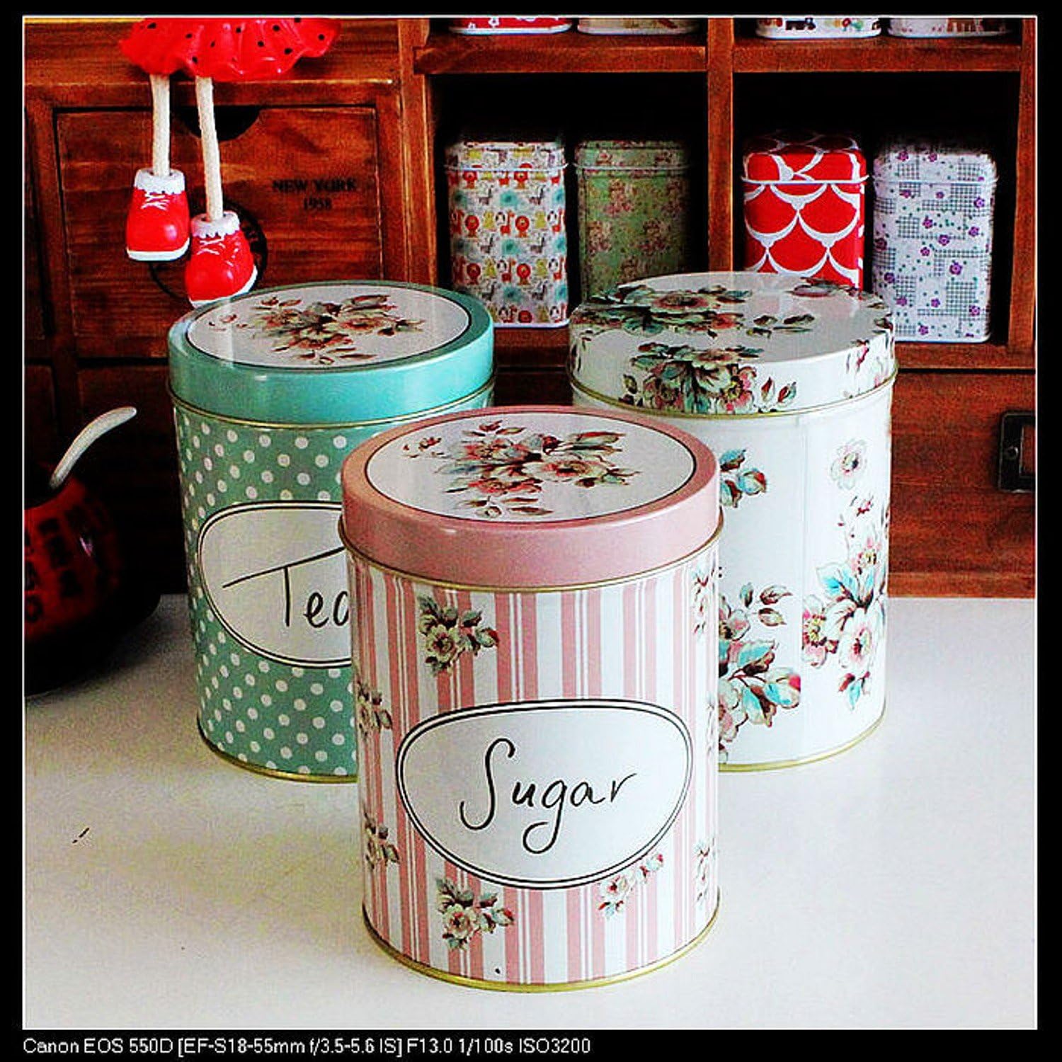 Vintage Floral Tea Coffee Sugar Storage Tin Metal Box 14.511cm For Wedding Holiday Decoration Christmas Gifts