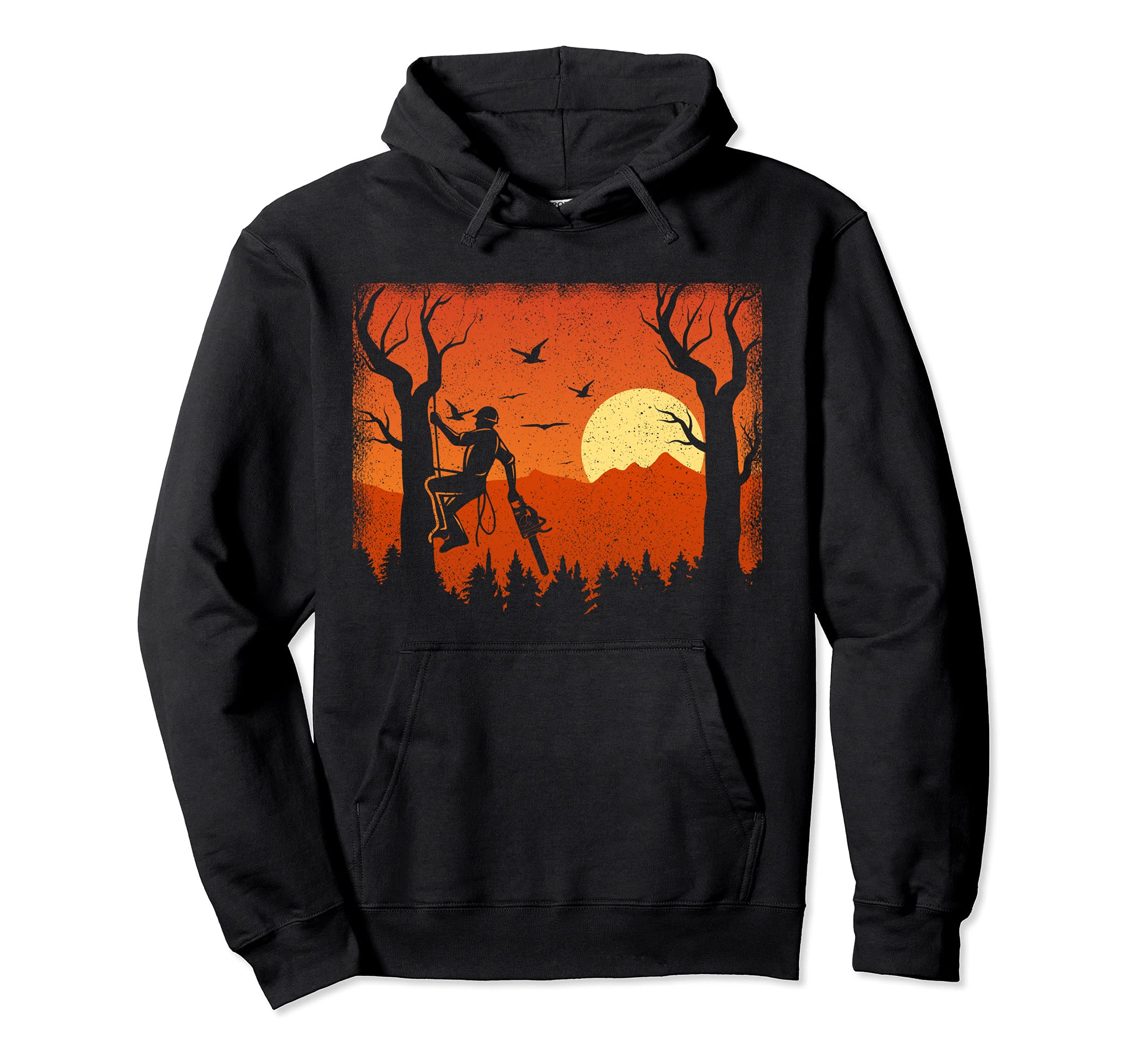 Retro Sunset Arborist Tree Surgeon Pullover Hoodie