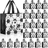 SilTriangle 48 Pcs Soccer Party Favor Bags Soccer Treat Bags Reusable Gift Handbag with Handle Sports Ball Theme Goodie Candy Snack Handbag Birthday Party Favors(Cute Style)