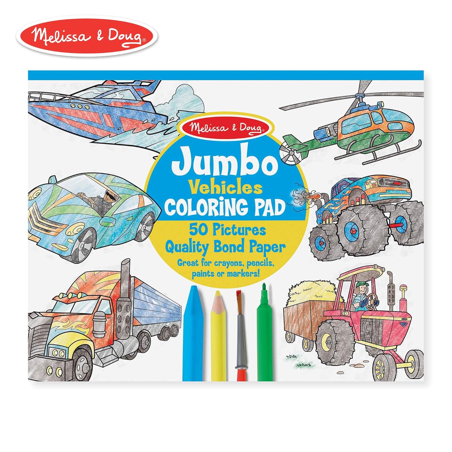 Melissa & Doug Jumbo Coloring Pad: Vehicles - 50 Pages of White Bond Paper (11 x 14 inches)